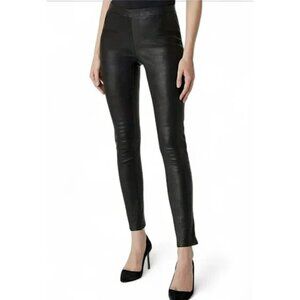J BRAND BLACK LEATHER PLONGE LEGGINGS 29